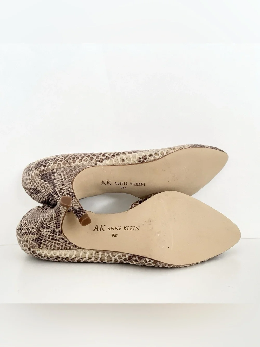 Anne Klein Beige Snake-Print Pointed-Toe Pumps